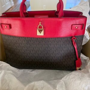 Michael Kors Gramercy Bright Red Logo Large Satchel Bag